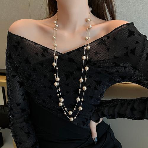 Kunststof parel ketting, Zinc Alloy, met Plastic Pearl, plated, mode sieraden, meer kleuren voor de keuze, nikkel, lood en cadmium vrij, Lengte 168.5 cm, Verkocht door PC