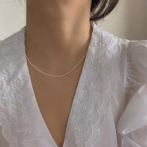 Natural Freshwater Pearl Necklace with 5cm extender chain Rice fashion jewelry white Length 38 cm Sold By PC