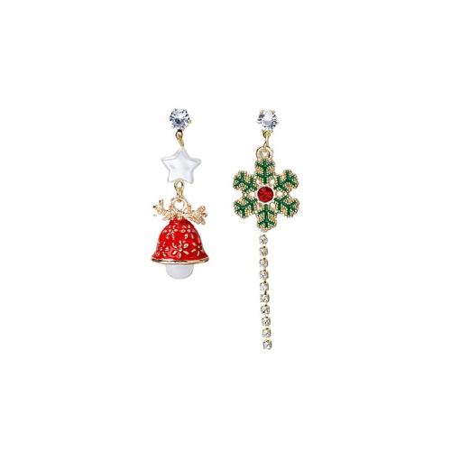 Christmas Earrings Zinc Alloy plated Christmas Design & for woman & enamel & with rhinestone golden Sold By Pair