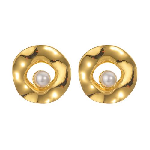 Roestvrij staal Stud Earrings, 304 roestvrij staal, met Plastic Pearl, plated, mode sieraden & verschillende stijlen voor de keuze & voor vrouw, gouden, Verkocht door pair