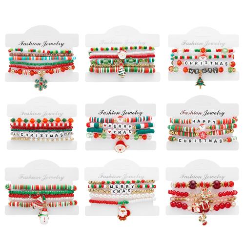 Bracelet de vacances de Noël, alliage de zinc, avec Seedbead & argile de polymère & fil élastique & résine, fait à la main, Conception de Noël & styles différents pour le choix & pour femme, multicolore, Vendu par fixé