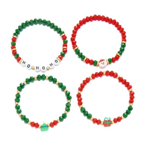 Christmas Holiday Bracelet Crystal with Acrylic handmade Christmas Design & for woman multi-colored Sold By Set