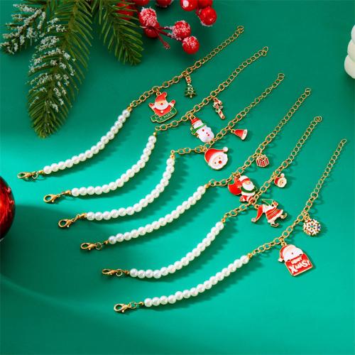 Christmas Holiday Bracelet Zinc Alloy with Plastic Pearl plated Christmas Design & for woman & enamel golden Sold By PC