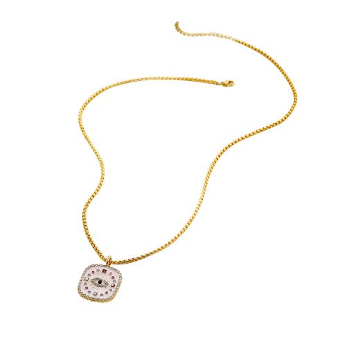 Stainless Steel Jewelry Necklace 304 Stainless Steel plated micro pave cubic zirconia & for woman & enamel gold Sold By PC