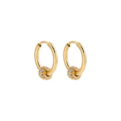 Cubic Zirconia Micro Pave Latão Brinco, cobre, banhado, micro pavimento em zircônia cúbica & para mulher, dourado, vendido por par