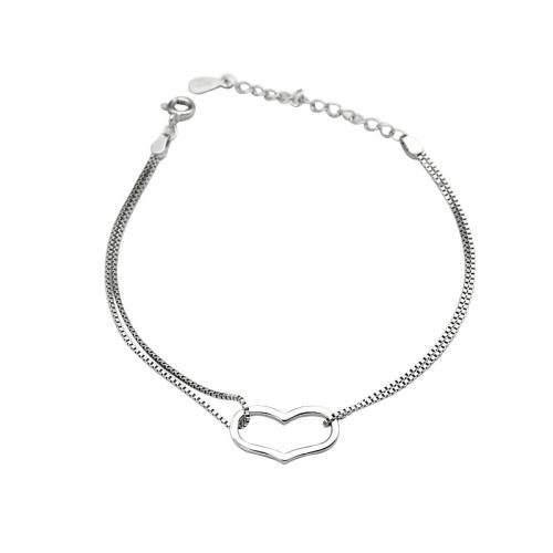 Sterling Sølv Armbånd, 925 Sterling Sølv, med 3CM extender kæde, Heart, for kvinde, sølv, Længde Ca. 15 cm, Solgt af PC