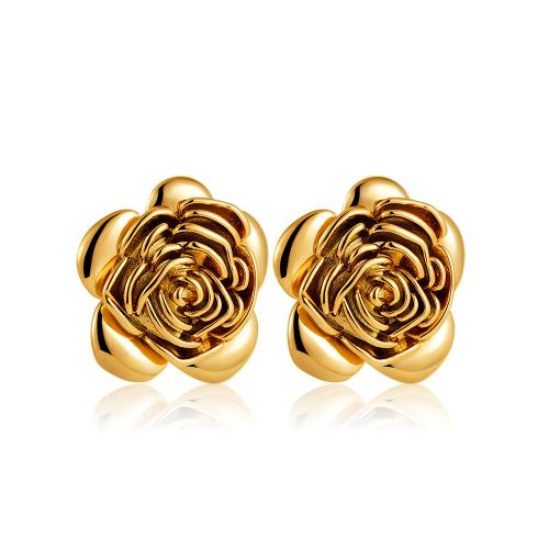 Stainless Steel Stud Earrings 304 Stainless Steel petals plated for woman Sold By Pair