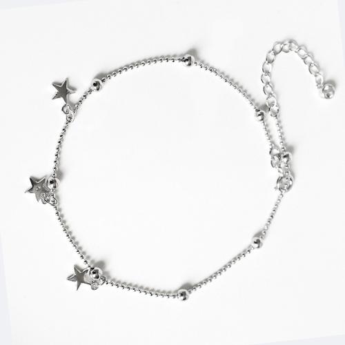 
Mode Sterling Silver Anklet, 925 Sterling Silver, med 3.5CM extender kedja, Star, för kvinna, silver, Längd Ca 20.5 cm, Säljs av PC