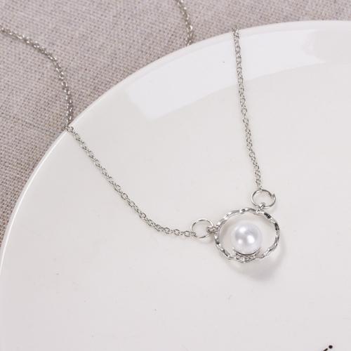 Zinc Alloy Jewelry Necklace with Plastic Pearl with 5cm extender chain plated & for woman Length Approx 35 cm Sold By PC