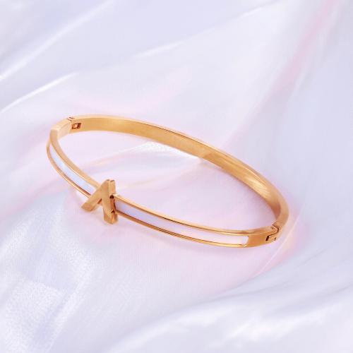 Pulsera de acero de titanio, Partículas de acero, chapado, diferentes estilos para la opción & para mujer & esmalte, dorado, Vendido por UD