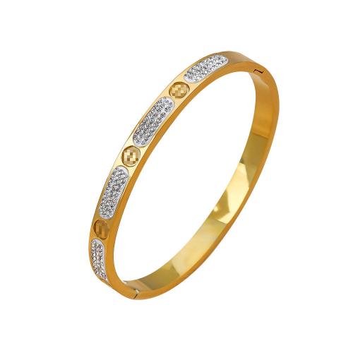 Titanium Steel Bracelet & Bangle plated micro pave cubic zirconia & for woman golden Sold By PC