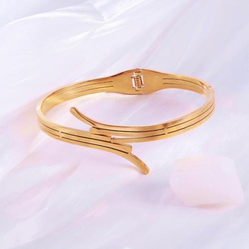 Pulsera de acero de titanio, Partículas de acero, chapado, diferentes estilos para la opción & micro arcilla de zirconia cúbica & para mujer, dorado, Vendido por UD