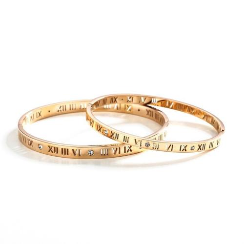 Titanium Steel Bracelet & Bangle plated micro pave cubic zirconia & for woman golden Sold By PC