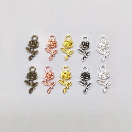 Zinc Alloy Flower Pendler, Rose, forgyldt, du kan DIY, flere farver til valg, 21x10x3mm, 100pc'er/Bag, Solgt af Bag