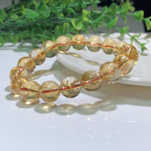 perles de citrine bracelet, Rond, naturel, normes différentes pour le choix & pour femme, Jaune, grade AAA, Longueur Environ 7.5 pouce, Vendu par PC