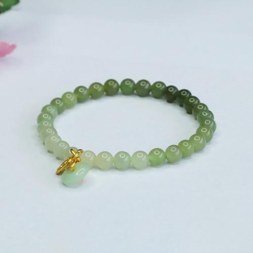 Hetian Jade pulseira, with liga de zinco, estilo folk & para mulher, beads length 6mm, comprimento Aprox 6-8 inchaltura, vendido por PC