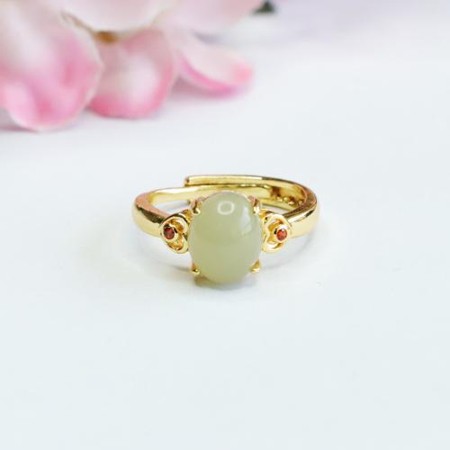 Hetian Jade Cuff Finger Ring with Zinc Alloy gold color plated folk style & for woman US Ring Sold By PC