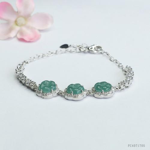 Jadeite Bracelet with Zinc Alloy Flower fashion jewelry & for woman Length Approx 6-8 Inch Sold By PC