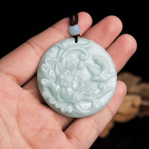 Gemstone Pendants Jewelry Jadeite Flat Round Carved DIY Sold By PC