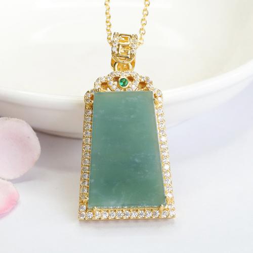 Gemstone Pendants Jewelry Jadeite with Zinc Alloy Geometrical Pattern DIY & with rhinestone Grade A Sold By PC