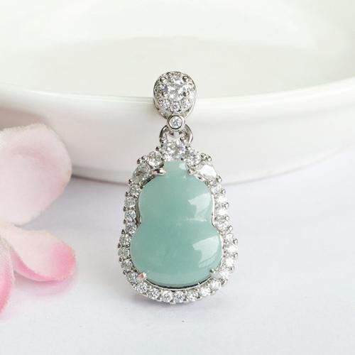 Gemstone Pendants Jewelry Jadeite with Zinc Alloy Calabash DIY & with rhinestone Grade A Sold By PC