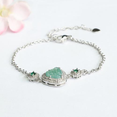 Jadeite Bracelet with Zinc Alloy for woman & with rhinestone Length Approx 6-8 Inch Sold By PC