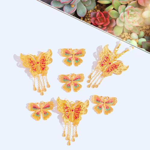 Brass Jewelry Pendants Butterfly sang gold plated & enamel Sold By PC