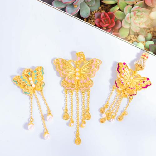 Brass Jewelry Pendants Butterfly sang gold plated & enamel Sold By PC