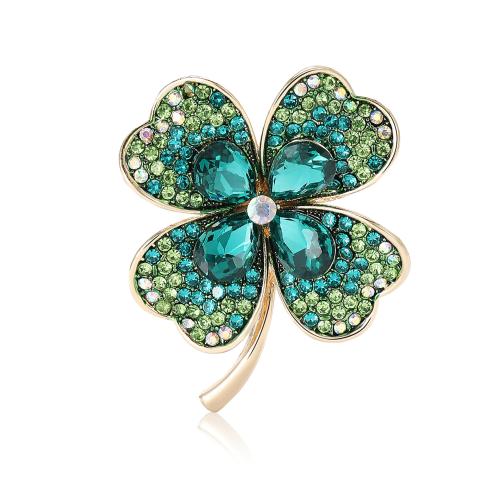 Zinklegering broches, Zinc Alloy, Four Leaf Clover, voor vrouw & met strass, meer kleuren voor de keuze, 34x41mm, Verkocht door PC