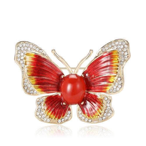 Zinc Alloy Brooches Butterfly for woman & enamel & with rhinestone Sold By PC