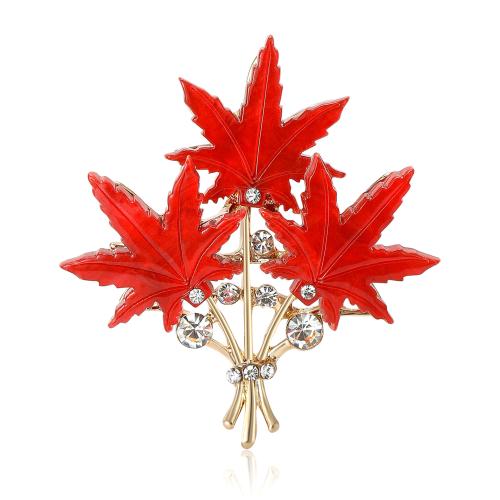 Zinc Alloy Brooches with Acrylic Maple Leaf for woman & with rhinestone Sold By PC