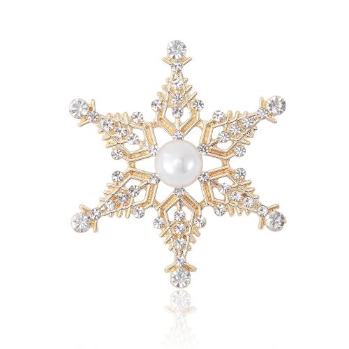 Zinc Alloy Brooches with Plastic Pearl Snowflake for woman & with rhinestone Sold By PC