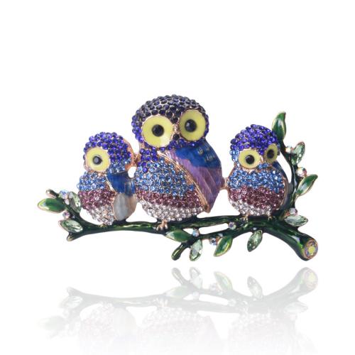 Zinc Alloy Brocher, Owl, for kvinde & emalje & med rhinestone, flere farver til valg, 50x76mm, Solgt af PC