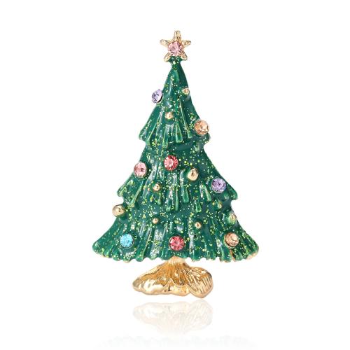 Zinc Alloy Brooches Christmas Tree Christmas Design & for woman & with rhinestone Sold By PC