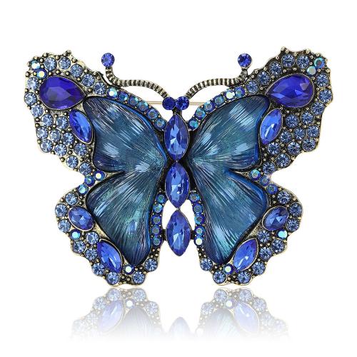 Zinc Alloy Brocher, Butterfly, for kvinde & med rhinestone, flere farver til valg, 78x52mm, Solgt af PC