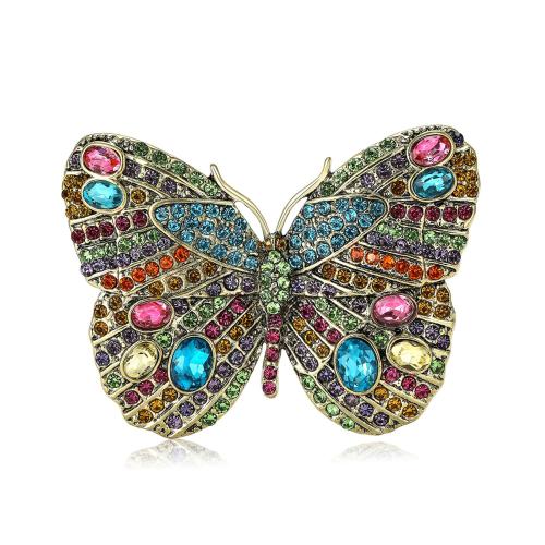 Zinc Alloy Brocher, Butterfly, for kvinde & med rhinestone, flere farver til valg, 63x48mm, Solgt af PC