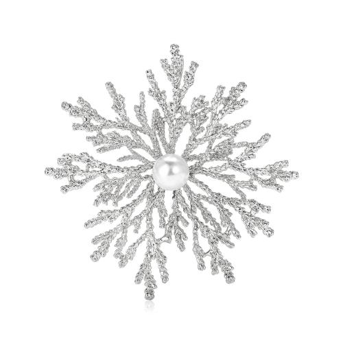 Zinc Alloy Brocher, med Plastic Pearl, Snowflake, for kvinde & med rhinestone, flere farver til valg, 67x63mm, Solgt af PC