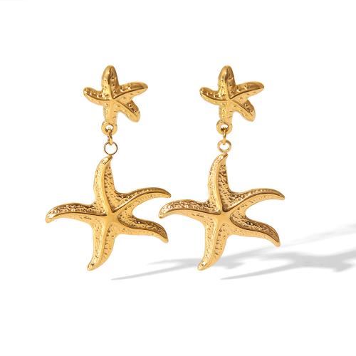 Cruach dhosmálta Graí Earrings, 304 Cruach dhosmálta, Starfish, jewelry faisin & do bhean, órga, 56x34mm, Díolta De réir Péire