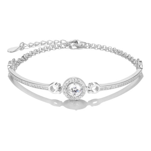 925 Sterling Silver Bangle Bracelet with 4cm extender chain fashion jewelry & micro pave cubic zirconia & for woman Length Approx 16 cm Sold By PC