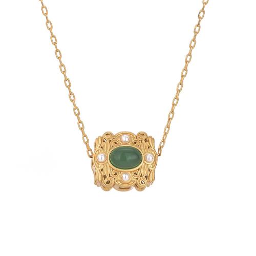 Brass Necklace with Jade & Plastic Pearl fashion jewelry & for woman Length Approx 45 cm Sold By PC