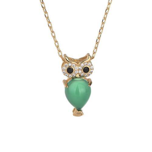 Cubic Zircon Micro Pave Brass Necklace with Jade Owl fashion jewelry & micro pave cubic zirconia & for woman Length Approx 45 cm Sold By PC