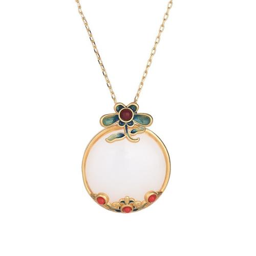 Brass Necklace with Jade fashion jewelry & for woman & enamel Length Approx 45 cm Sold By PC