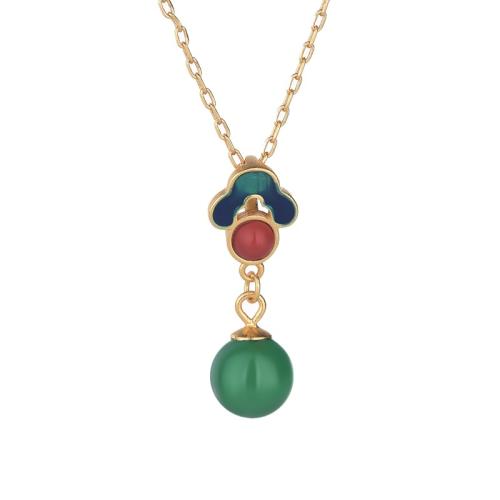 Brass Necklace with Jade fashion jewelry & for woman & enamel Length Approx 45 cm Sold By PC