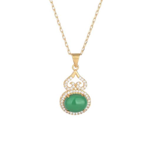 Cubic Zircon Micro Pave Brass Necklace with Jade Calabash fashion jewelry & micro pave cubic zirconia & for woman Length Approx 45 cm Sold By PC