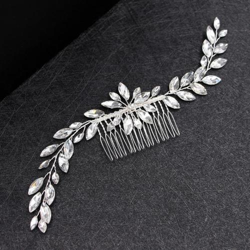 Decorative Hair Combs Brass fashion jewelry & for woman & with rhinestone silver color Sold By PC