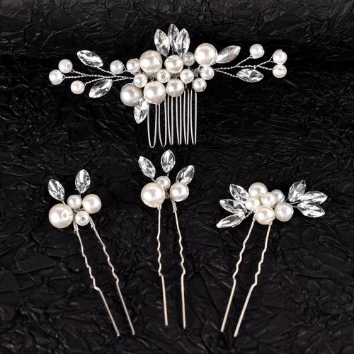 Mixed Hair Accessories Brass 4 pieces & for woman & with rhinestone silver color Sold By Set