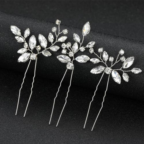 Hair Stick Brass three pieces & for woman & with rhinestone Sold By Set