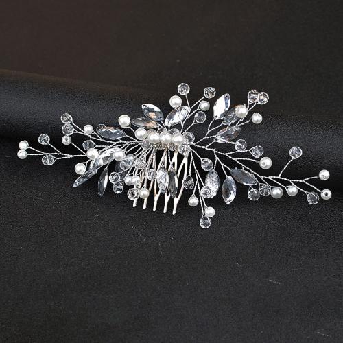 Decorative Hair Combs Iron with Crystal & Plastic Pearl fashion jewelry & for woman & with rhinestone silver color Sold By PC