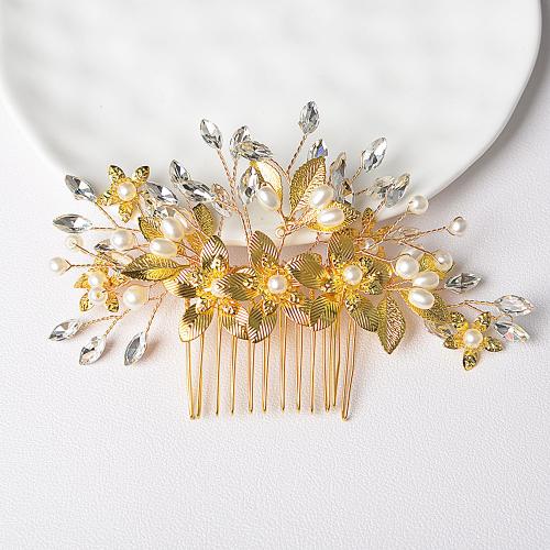 Decorative Hair Combs Zinc Alloy with Crystal & Plastic Pearl fashion jewelry & for woman golden Sold By PC