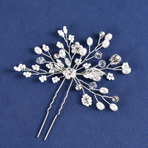 Hair Stick Zinc Alloy with brass wire & Plastic Pearl fashion jewelry & for woman & with rhinestone Sold By PC